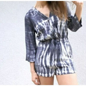 Cloth & Stone Anthropology Romper Medium Tie Dye Grey Print Pockets